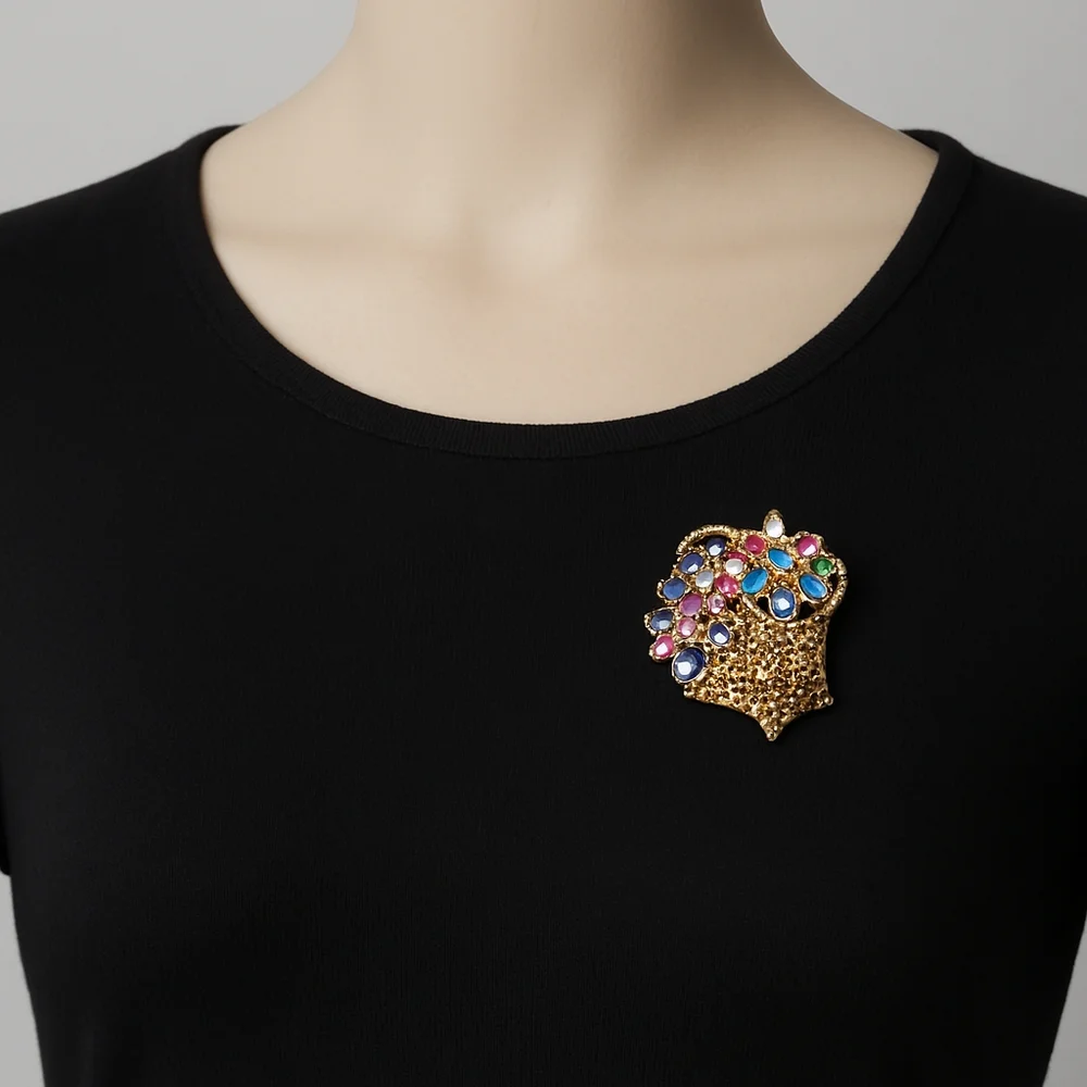 Elegant Gold and Multicolor Brooch - Picture 1 of 5